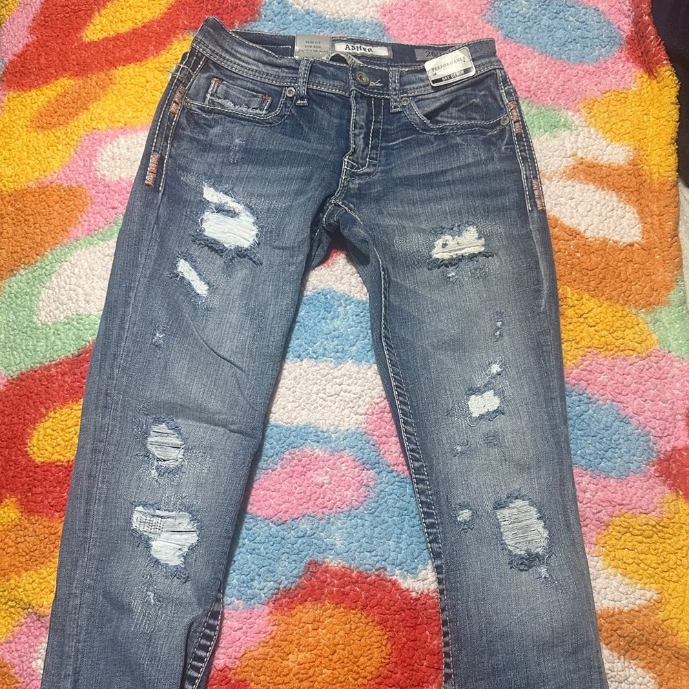 BKE Straight Leg Women's Jeans - Distressed Blue - Picture 2 of 4